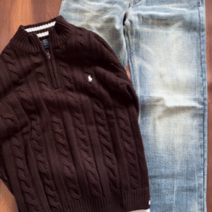 Classic American Heritage with Modern Ease – Polo Ralph Lauren Cable-Knit Half-Zip with Straight Fit Jeans