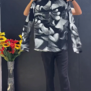 Fresh Florals, Effortless Style – Campus Sutra Airy-Bloom Shirt with White Pants