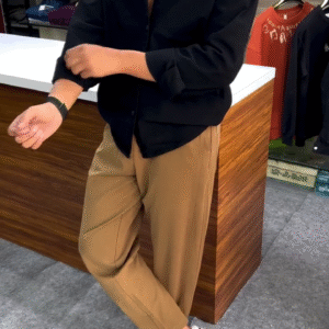 Bold Streetwear Statement – Black Chrome Hearts Jacket with Brown Track Pants