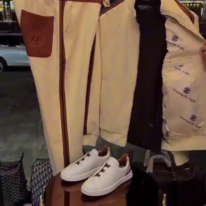 Refined Comfort – Zegna Cream & Brown Luxury Leisurewear Tracksuit