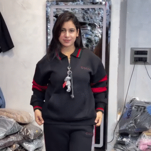 Luxury Streetwear – Black Gucci Tracksuit with Red & Green Stripes