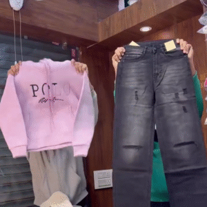 Casual Edge – Pink Graphic Hoodie with Distressed Black Denim Jeans