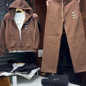 Street-Ready Comfort – Midi Swoosh Unisex Hoodie & Joggers Tracksuit Set in Caceo or Baroque Brown