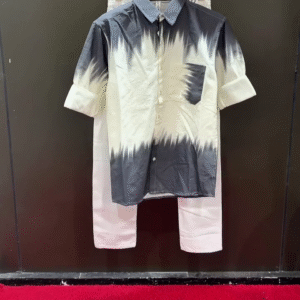 Vibrant & Breezy – Men’s Tie-Dye Cuban Collar Shirt with White Trousers
